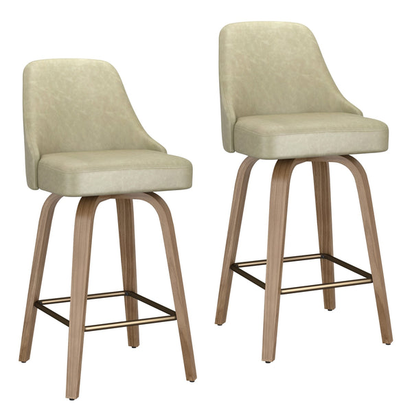 Worldwide Home Furnishings Oakley-26'' Stylish Counter Stool With Swivel Feature, Vintage Faux Leather & Bentwood Legs Ivory,Whitewash Faux Leather,Bentwood 203-887iv