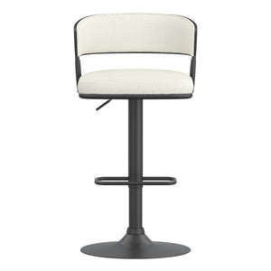 Worldwide Home Furnishings Kazan-air Stylish Adjustable Stool With Ergonomic Bentwood Back For Modern Homes And Comfort Ivory,Black Fabric,Bentwood,Metal 203-904iv