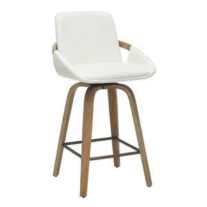 Worldwide Home Furnishings Parker-26' Stylish Swivel Counter Stool With Cushioned Comfort And Elegant Bentwood Legs Ivory,Whitewash Fabric,Bentwood 203-944iv