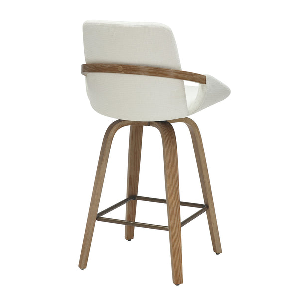 Worldwide Home Furnishings Parker-26' Stylish Swivel Counter Stool With Cushioned Comfort And Elegant Bentwood Legs Ivory,Whitewash Fabric,Bentwood 203-944iv
