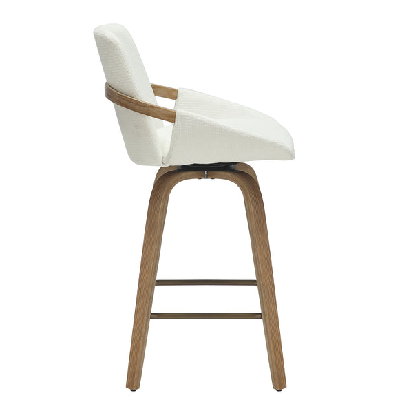Worldwide Home Furnishings Parker-26' Stylish Swivel Counter Stool With Cushioned Comfort And Elegant Bentwood Legs Ivory,Whitewash Fabric,Bentwood 203-944iv