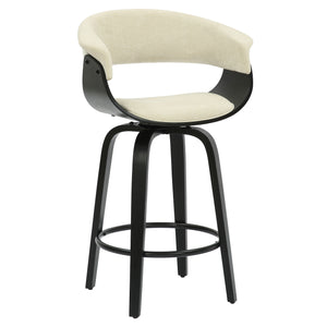 Worldwide Home Furnishings Holt-26" Stylish Mid-century Counter Stool With Swivel, Curved Bentwood Frame, And Plush Comfort Beige,Black Fabric,Bentwood 203-981bg_Bk