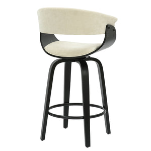 Worldwide Home Furnishings Holt-26" Stylish Mid-century Counter Stool With Swivel, Curved Bentwood Frame, And Plush Comfort Beige,Black Fabric,Bentwood 203-981bg_Bk