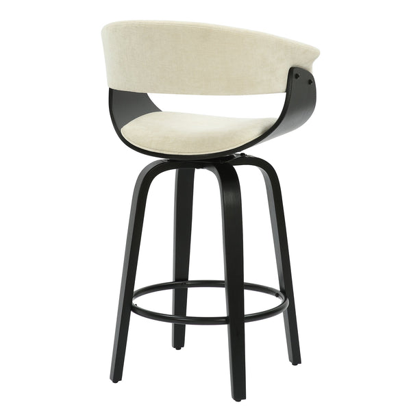 Worldwide Home Furnishings Holt-26" Stylish Mid-century Counter Stool With Swivel, Curved Bentwood Frame, And Plush Comfort Beige,Black Fabric,Bentwood 203-981bg_Bk