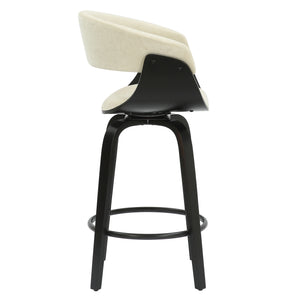Worldwide Home Furnishings Holt-26" Stylish Mid-century Counter Stool With Swivel, Curved Bentwood Frame, And Plush Comfort Beige,Black Fabric,Bentwood 203-981bg_Bk