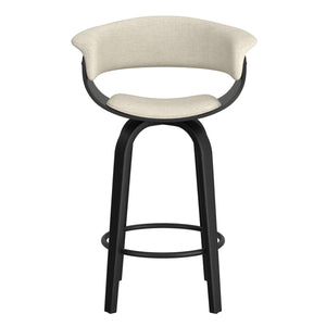 Worldwide Home Furnishings Holt-26" Stylish Mid-century Counter Stool With Swivel, Curved Bentwood Frame, And Plush Comfort Beige,Black Fabric,Bentwood 203-981bg_Bk