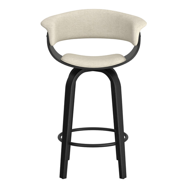 Worldwide Home Furnishings Holt-26" Stylish Mid-century Counter Stool With Swivel, Curved Bentwood Frame, And Plush Comfort Beige,Black Fabric,Bentwood 203-981bg_Bk