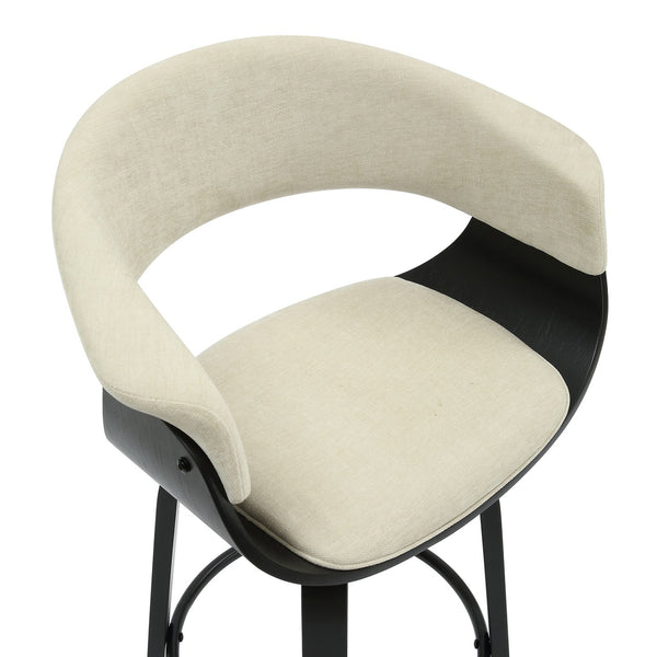 Worldwide Home Furnishings Holt-26" Stylish Mid-century Counter Stool With Swivel, Curved Bentwood Frame, And Plush Comfort Beige,Black Fabric,Bentwood 203-981bg_Bk