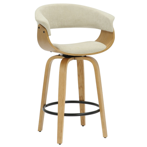 Worldwide Home Furnishings Holt-26" Stylish Mid-century Counter Stool With Swivel, Curved Bentwood Frame, And Plush Comfort Beige,Natural Fabric,Bentwood 203-981bg_Nt