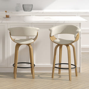 Worldwide Home Furnishings Holt-26" Stylish Mid-century Counter Stool With Swivel, Curved Bentwood Frame, And Plush Comfort Beige,Natural Fabric,Bentwood 203-981bg_Nt