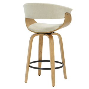 Worldwide Home Furnishings Holt-26" Stylish Mid-century Counter Stool With Swivel, Curved Bentwood Frame, And Plush Comfort Beige,Natural Fabric,Bentwood 203-981bg_Nt