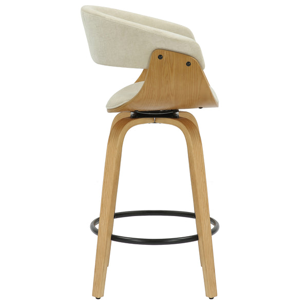Worldwide Home Furnishings Holt-26" Stylish Mid-century Counter Stool With Swivel, Curved Bentwood Frame, And Plush Comfort Beige,Natural Fabric,Bentwood 203-981bg_Nt