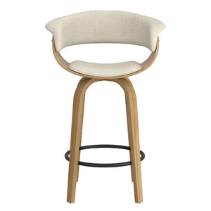 Worldwide Home Furnishings Holt-26" Stylish Mid-century Counter Stool With Swivel, Curved Bentwood Frame, And Plush Comfort Beige,Natural Fabric,Bentwood 203-981bg_Nt