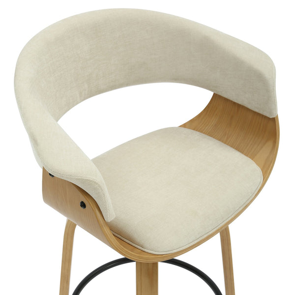 Worldwide Home Furnishings Holt-26" Stylish Mid-century Counter Stool With Swivel, Curved Bentwood Frame, And Plush Comfort Beige,Natural Fabric,Bentwood 203-981bg_Nt