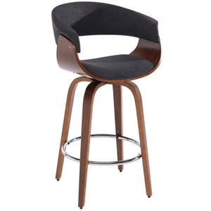 Worldwide Home Furnishings Holt-26" Stylish Mid-century Counter Stool With Curved Bentwood Frame And 360° Swivel Comfort Charcoal,Walnut Fabric,Bentwood 203-981ch