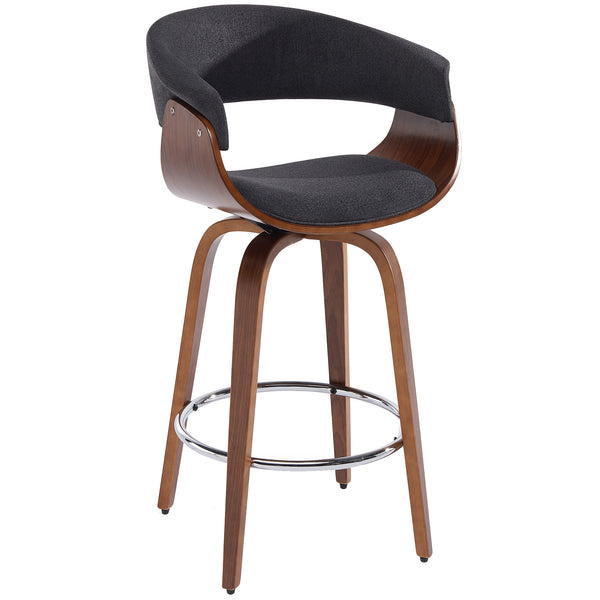 Worldwide Home Furnishings Holt-26" Stylish Mid-century Counter Stool With Curved Bentwood Frame And 360° Swivel Comfort Charcoal,Walnut Fabric,Bentwood 203-981ch