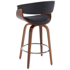 Worldwide Home Furnishings Holt-26" Stylish Mid-century Counter Stool With Curved Bentwood Frame And 360° Swivel Comfort Charcoal,Walnut Fabric,Bentwood 203-981ch