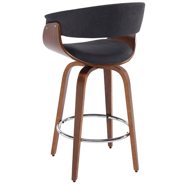 Worldwide Home Furnishings Holt-26" Stylish Mid-century Counter Stool With Curved Bentwood Frame And 360° Swivel Comfort Charcoal,Walnut Fabric,Bentwood 203-981ch