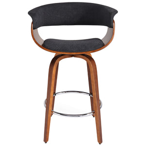 Worldwide Home Furnishings Holt-26" Stylish Mid-century Counter Stool With Curved Bentwood Frame And 360° Swivel Comfort Charcoal,Walnut Fabric,Bentwood 203-981ch
