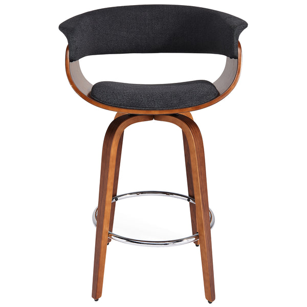 Worldwide Home Furnishings Holt-26" Stylish Mid-century Counter Stool With Curved Bentwood Frame And 360° Swivel Comfort Charcoal,Walnut Fabric,Bentwood 203-981ch