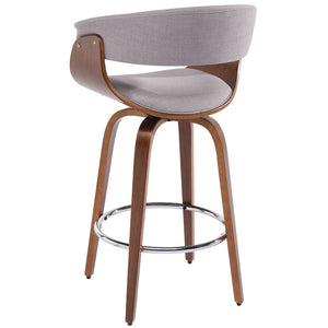 Worldwide Home Furnishings Holt-26" Stylish Mid-century Counter Stool With Curved Bentwood Frame And 360° Swivel Comfort Grey,Walnut Fabric,Bentwood 203-981gy
