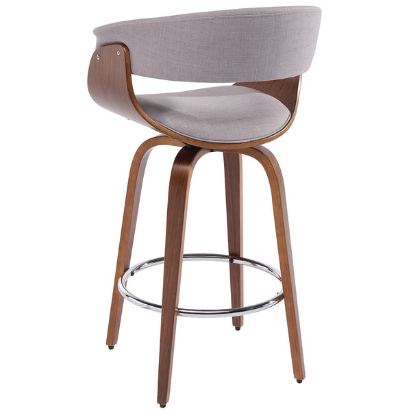 Worldwide Home Furnishings Holt-26" Stylish Mid-century Counter Stool With Curved Bentwood Frame And 360° Swivel Comfort Grey,Walnut Fabric,Bentwood 203-981gy