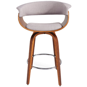 Worldwide Home Furnishings Holt-26" Stylish Mid-century Counter Stool With Curved Bentwood Frame And 360° Swivel Comfort Grey,Walnut Fabric,Bentwood 203-981gy