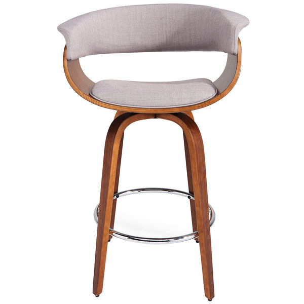 Worldwide Home Furnishings Holt-26" Stylish Mid-century Counter Stool With Curved Bentwood Frame And 360° Swivel Comfort Grey,Walnut Fabric,Bentwood 203-981gy