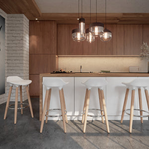 Worldwide Home Furnishings Trex-26" Counter Stool - Modern White Abs Seat With Beech Wood Legs & Chrome Footrest For Comfort White,Natural Abs,Solid Wood 203-990wt