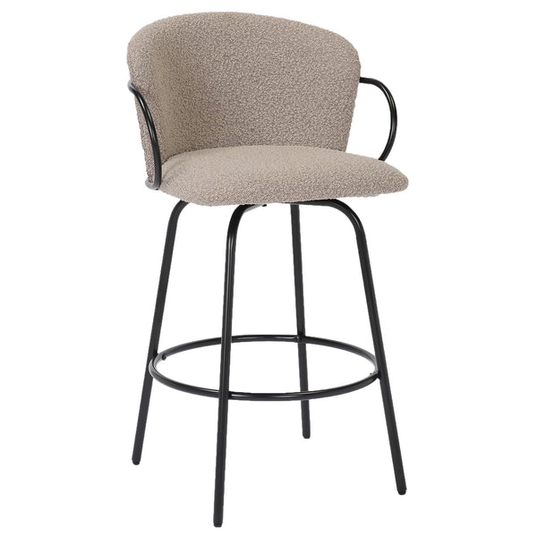 Worldwide Home Furnishings Kalani-26'' Swivel Counter Stool With Textured Boucle Fabric For Timeless Style And Comfort Warm Grey,Black Fabric,Metal 203-995wgy