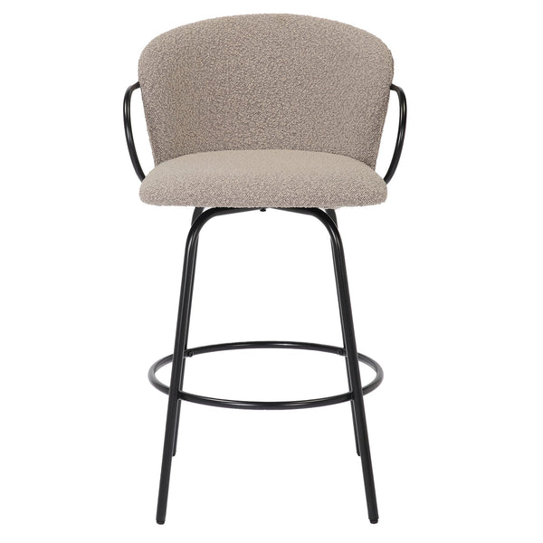 Worldwide Home Furnishings Kalani-26'' Swivel Counter Stool With Textured Boucle Fabric For Timeless Style And Comfort Warm Grey,Black Fabric,Metal 203-995wgy