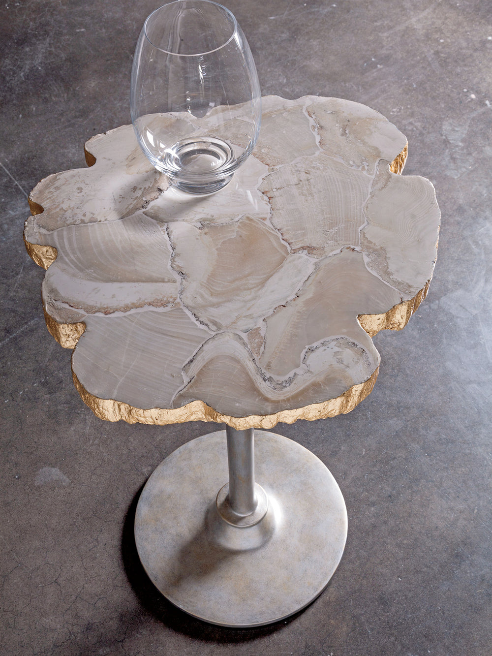 Lexington Artistica Home Gregory Spot Table - Hand-forged Iron Base With Unique Fossilized Clam Shell Top And Gold Leaf Finish Natural Iron Wood 2030-950