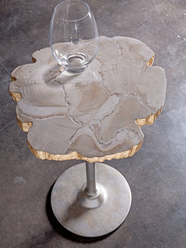 Lexington Artistica Home Gregory Spot Table - Hand-forged Iron Base With Unique Fossilized Clam Shell Top And Gold Leaf Finish Natural Iron Wood 2030-950