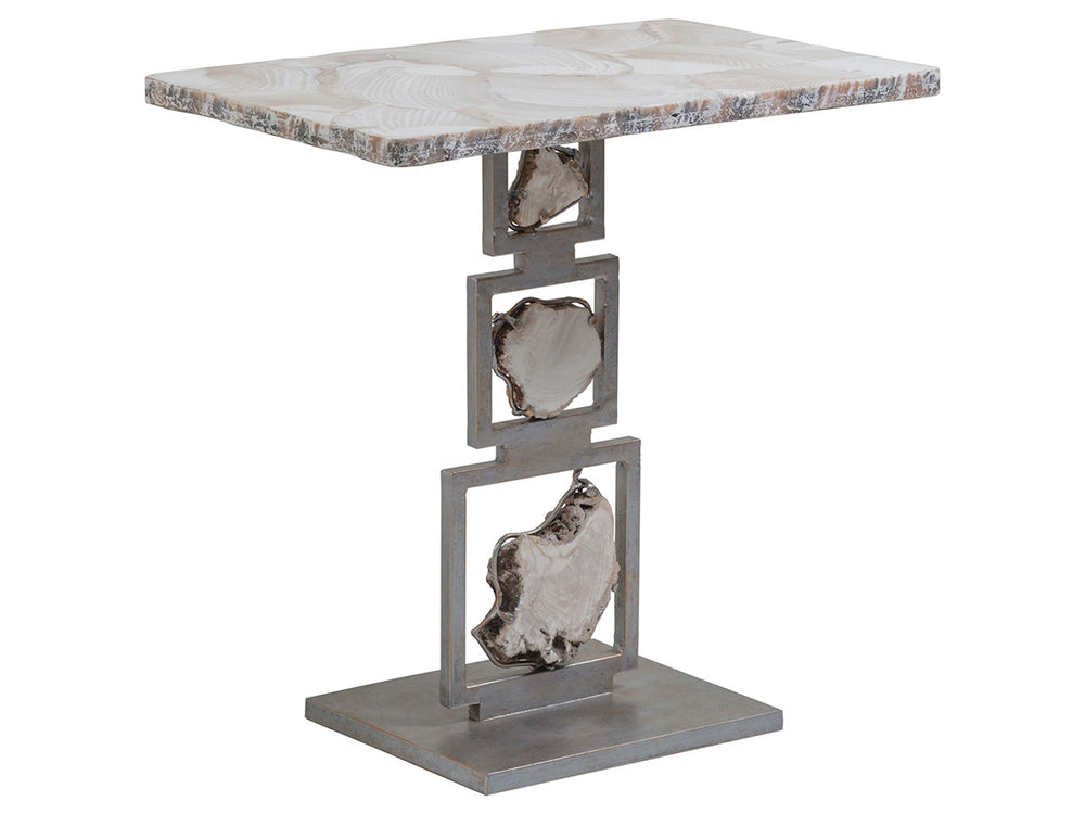 Lexington Artistica Home Frick Spot Table – Hand-forged Iron Base With Unique Fossilized White Clam Shell Top For Stunning Decor Natural Iron Wood 2030-955