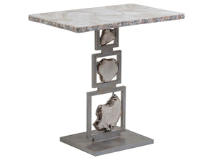 Lexington Artistica Home Frick Spot Table – Hand-forged Iron Base With Unique Fossilized White Clam Shell Top For Stunning Decor Natural Iron Wood 2030-955
