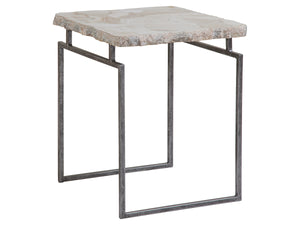 Lexington Artistica Home Gardner Spot Table - Unique Hand-forged Iron Base With Fossilized White Clam Shell Top Design Natural Iron Wood 2030-957