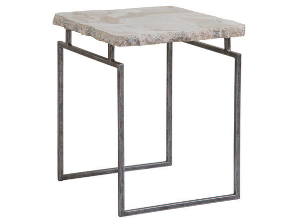 Lexington Artistica Home Gardner Spot Table - Unique Hand-forged Iron Base With Fossilized White Clam Shell Top Design Natural Iron Wood 2030-957