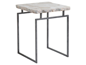 Lexington Artistica Home Gardner Spot Table - Unique Hand-forged Iron Base With Fossilized White Clam Shell Top Design Natural Iron Wood 2030-957
