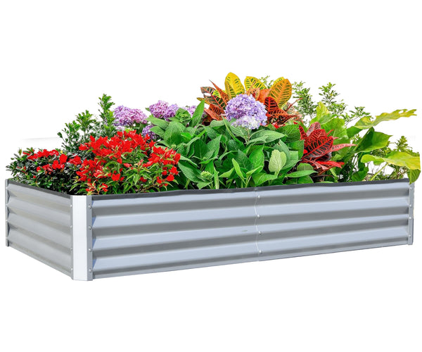 English Elm 8x4x1 Raised Garden Bed Galvanized Steel Outdoor Planter Box with Open Base, Support Rods & Safety Edge Silver W1859P197955