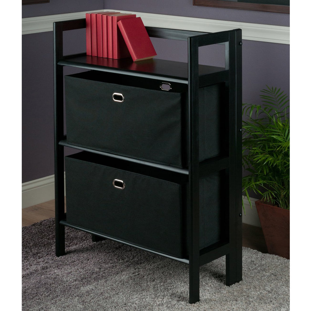 Winsome Wood Torino 3-piece Foldable Storage Shelf With 2 Stylish Fabric Baskets - Versatile, Space-saving Design Black Solid Wood 20306-winsome-wood