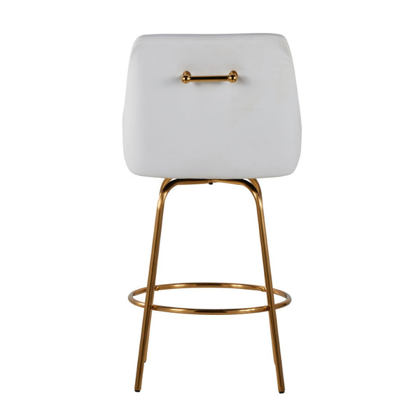 English Elm Fixed-height Swivel Counter Stools with Faux Leather Seats and Chrome Footrest Set of 2 B202S02151