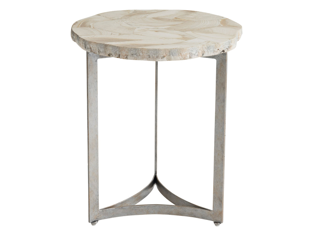 Lexington Artistica Home Tate Spot Table - Unique Hand-forged Iron Base With Fossilized Clam Shell Veneer For Stunning Decor Natural Iron Wood 2030-952