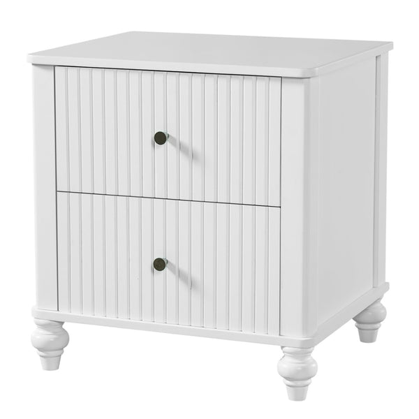 English Elm 23" Two Drawer Nightstand White Pine Wood Vertical Slat Modern Bedside Table N770P389799K