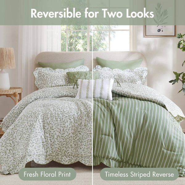 English Elm 5-piece King Comforter Set Soft Microfiber Printed Bedding with Coordinated Shams and Pillows Sage Green B035P482937