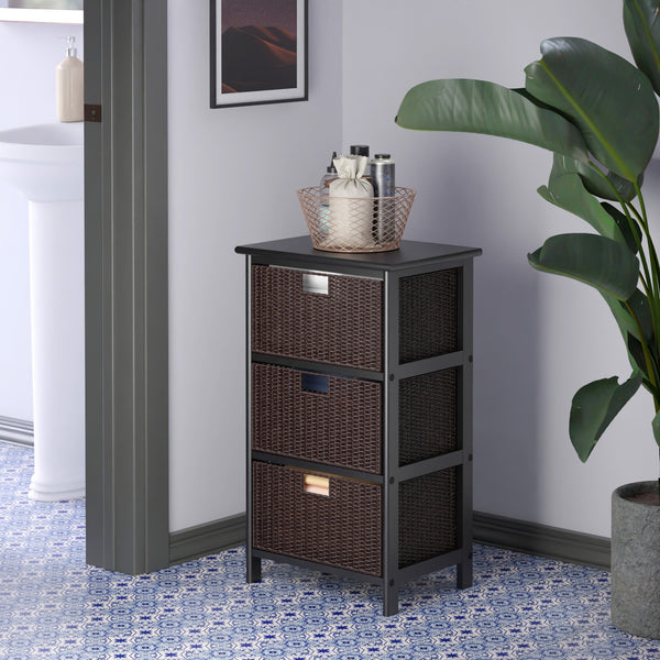 Winsome Wood Omaha Storage Rack With 3 Stylish Foldable Corn Husk Baskets - Versatile Home Organization Solution Black ,Chocolate Solid ,Composite Wood ,Corn Husk 20317-winsome-wood