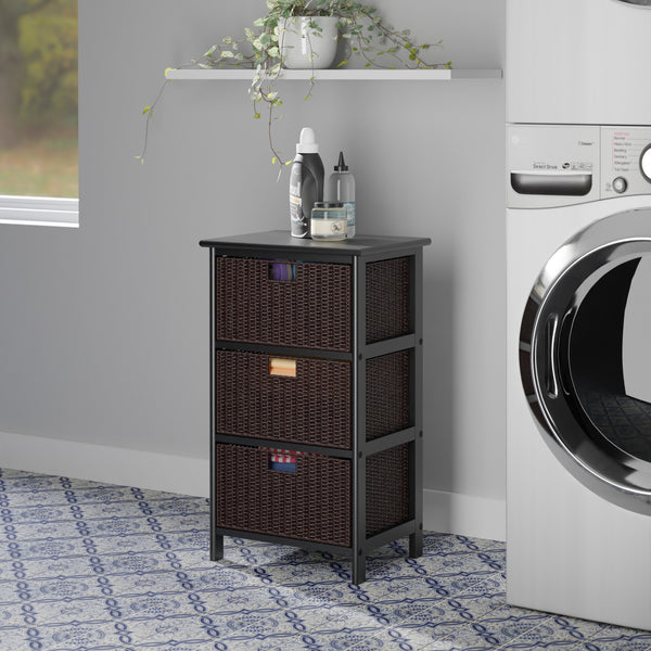 Winsome Wood Omaha Storage Rack With 3 Stylish Foldable Corn Husk Baskets - Versatile Home Organization Solution Black ,Chocolate Solid ,Composite Wood ,Corn Husk 20317-winsome-wood