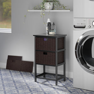 Winsome Wood Omaha Storage Rack With 3 Stylish Foldable Corn Husk Baskets - Versatile Home Organization Solution Black ,Chocolate Solid ,Composite Wood ,Corn Husk 20317-winsome-wood