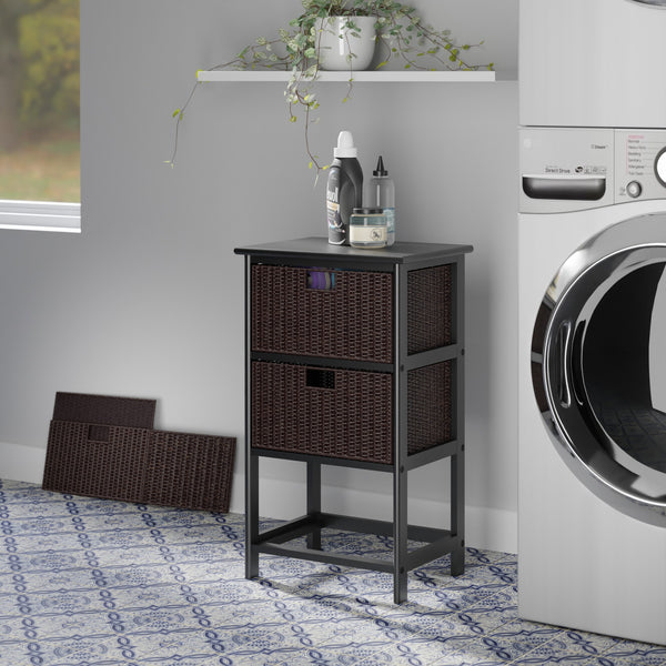 Winsome Wood Omaha Storage Rack With 3 Stylish Foldable Corn Husk Baskets - Versatile Home Organization Solution Black ,Chocolate Solid ,Composite Wood ,Corn Husk 20317-winsome-wood