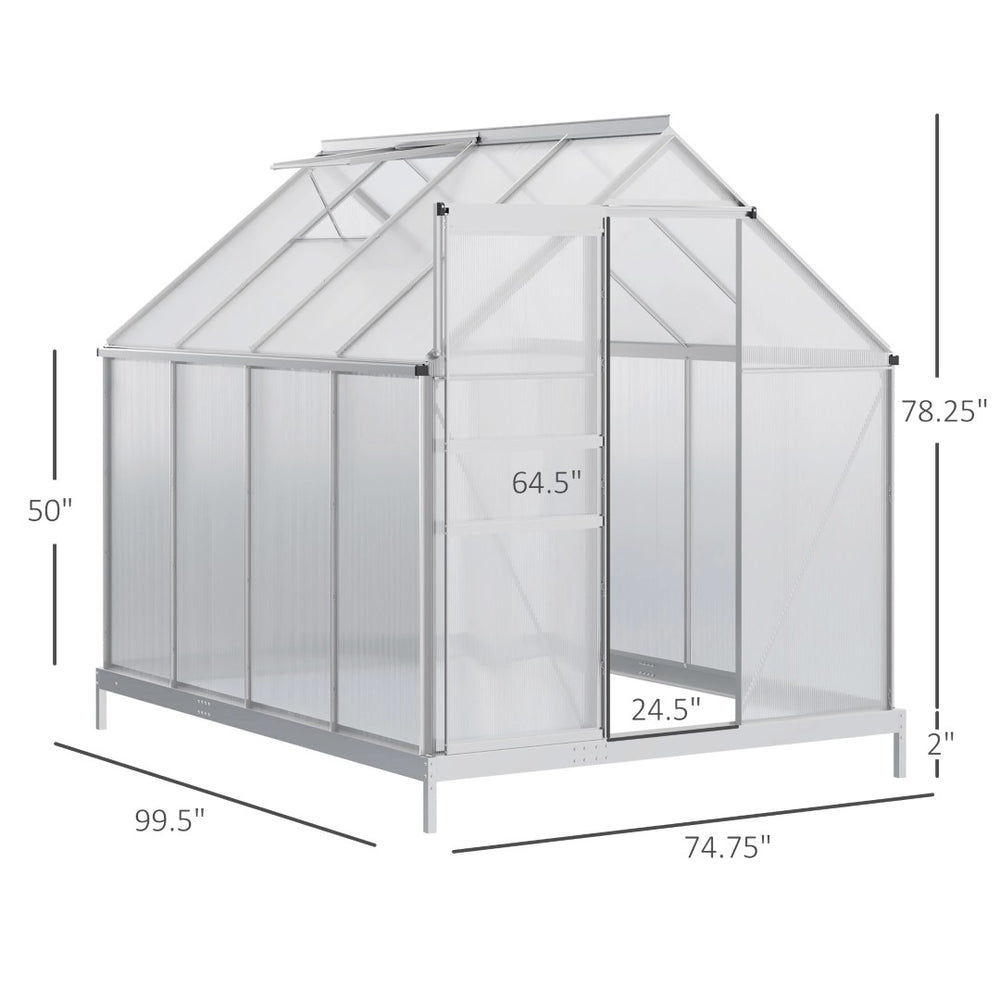 English Elm 6.2'x8.3'x6.6' Walk-in Aluminum Polycarbonate Greenhouse with Vent and Rain Gutters T3971S00041