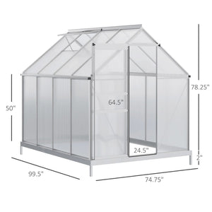 English Elm 6.2'x8.3'x6.6' Walk-in Aluminum Polycarbonate Greenhouse with Vent and Rain Gutters T3971S00041